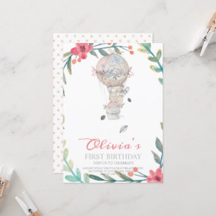 Erster Geburtstag Boho Heißluftballon Geburtstag  Einladung