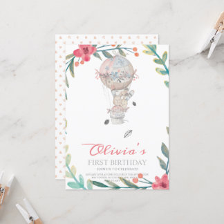 Erster Geburtstag Boho Heißluftballon Geburtstag Einladung