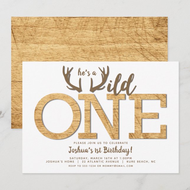 Erster Geburtstag Boy Wild One Einladung (Vorne/Hinten)