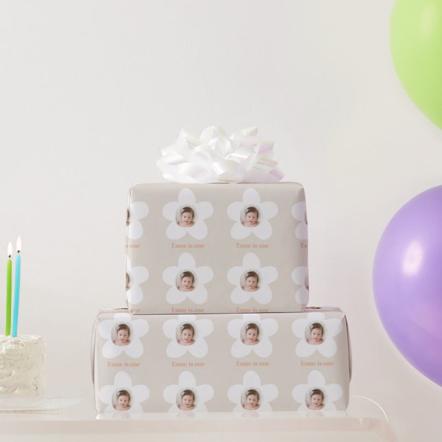 Erster Geburtstag daisboho retro terracotta natürl Geschenkpapier (Partygeschenke)