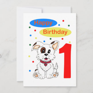 Erster Geburtstag des Kindes Süßer Welpe und Buntk Einladung