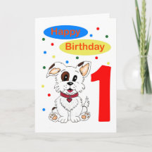 Erster Geburtstag des Kindes Süßer Welpe und Buntk