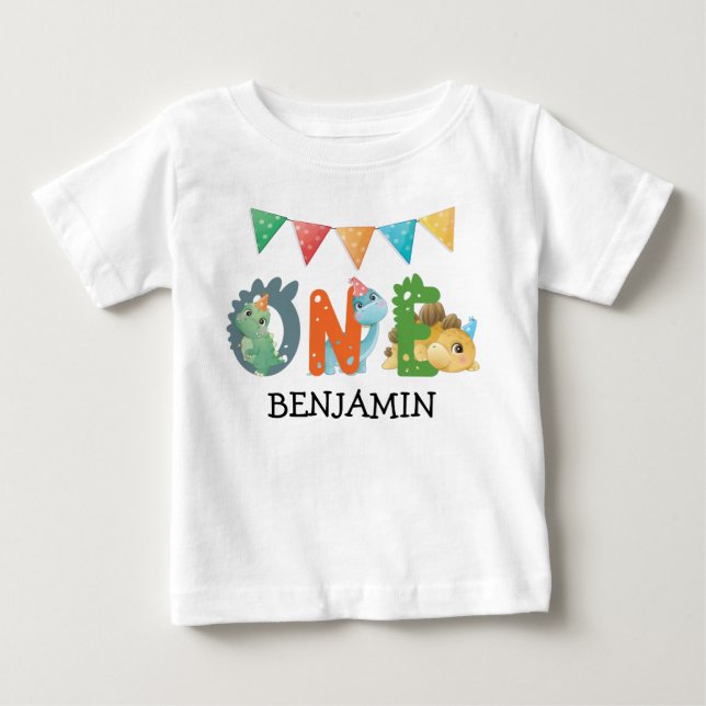 Erster Geburtstag Dinosaurier Baby T-shirt (Vorderseite)