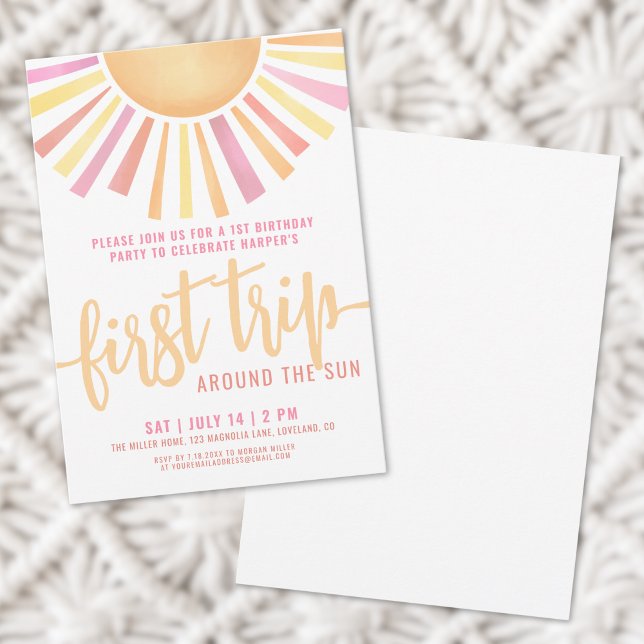 Erster Geburtstag Erster Rundgang durch die Sonne Einladung (1st Birthday First Trip Around The Sun Invitation)