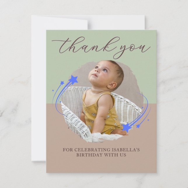 Erster Geburtstag Foto Shooting Star Danke Karte (Vorderseite)