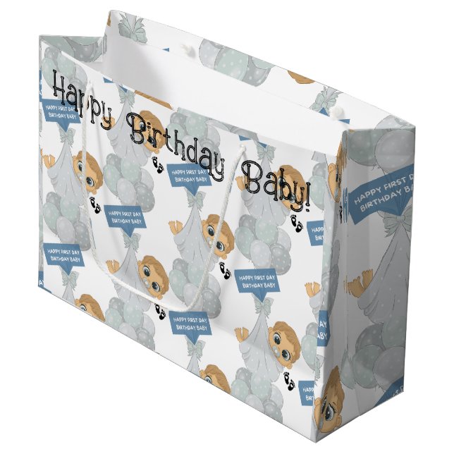 Erster Geburtstag Große Geschenktüte (Vorderseite Schrägansicht)
