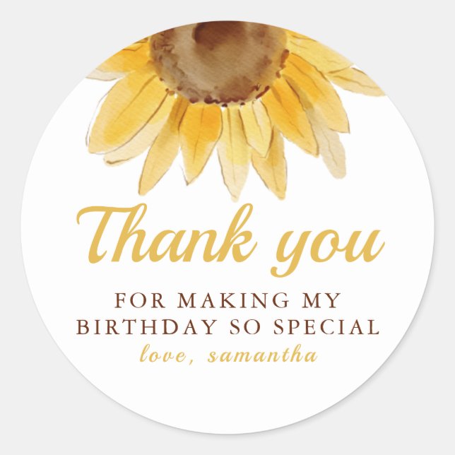 Erster Geburtstag Kleine Sonnenblume Danke Runder Aufkleber (Vorderseite)