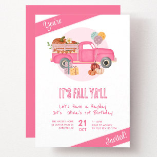 Erster Geburtstag Kürbis Rosa LKW Herbst Einladung