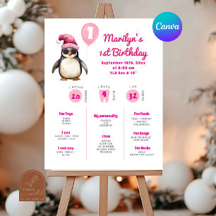 Erster Geburtstag Meilenstein Pinguin Rosa Poster