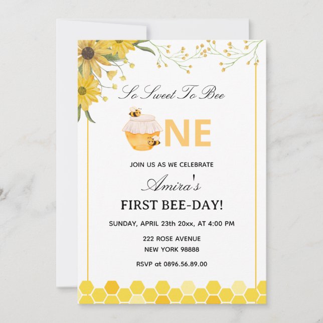 Erster Geburtstag mit Bee Day Einladung (Vorderseite)