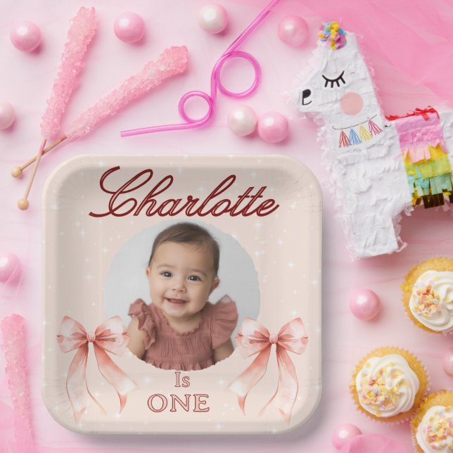 Erster Geburtstag mit rosa Schleife! Pappteller (Party)