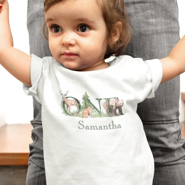 Erster Geburtstag Name der Waldtiere Baby T-shirt (Von Creator hochgeladen)