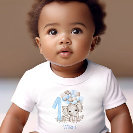 Erster Geburtstag Niedlich Blue Elephant Boy Name Baby T-shirt