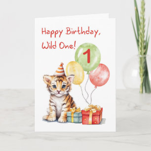 Erster Geburtstag Niedlicher Bengalischer Tiger mi Karte