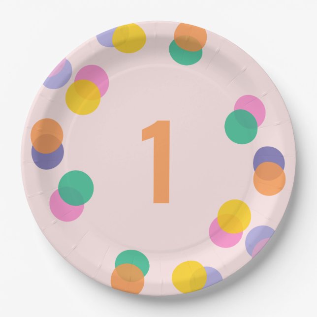 Erster Geburtstag Pastel Pink Confetti Pappteller (Vorderseite)