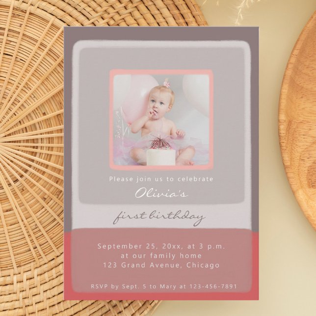 Erster Geburtstag pink Einladung Mädchen Foto (Von Creator hochgeladen)