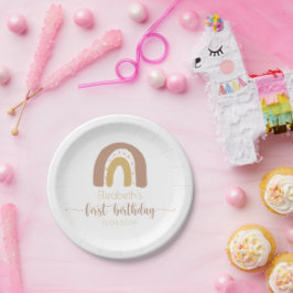 Erster Geburtstag Pink Gold Minimalistisch Rainbow Pappteller