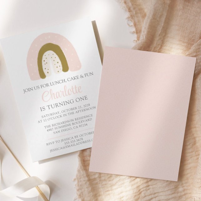 Erster Geburtstag Pink Gold Pastell Rainbow Einladung (Von Creator hochgeladen)
