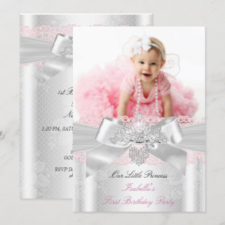Erster Geburtstag Pink White Lace Diamond Tiara Einladung