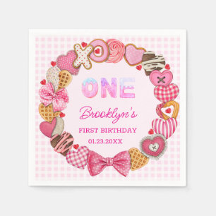 Erster Geburtstag Rosa Wirbles Herz Valentin Serviette