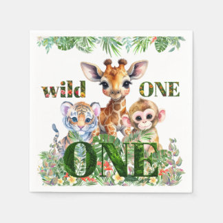 Erster Geburtstag Tiger Giraffe Affe Wilder Eins Serviette