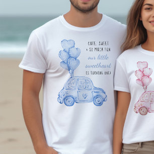 Erster Geburtstag Valentine Blue Balloons und Auto T-Shirt