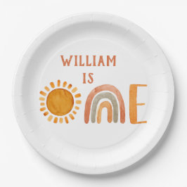 Erster Geburtstag Wasserfarbe Boho Regenbogen und  Pappteller