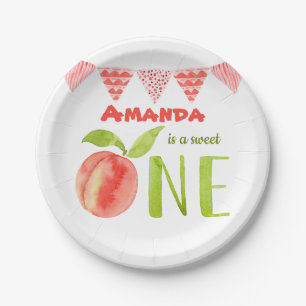 Erster Geburtstag Wasserfarbenpfirsich Pappteller