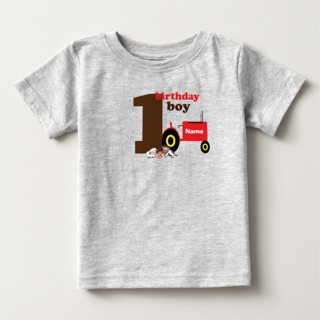 Erster Geburtstagsjunge Bauernhof Baby T-shirt (Vorderseite)