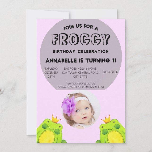 Erster Geburtstagsparty Frosch Einladung (Vorderseite)