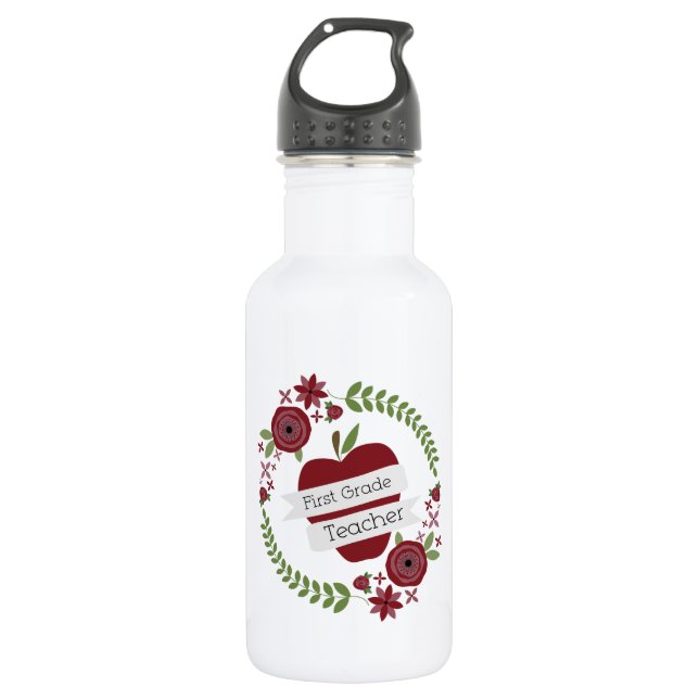 Erster Grad-Lehrer BlumenKranz-roter Apples Edelstahlflasche (Vorderseite)