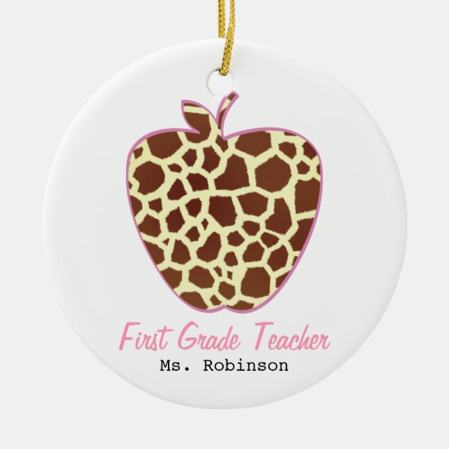 Erster Grad-Lehrer Giraffen-Druck-Apples Keramik Ornament (Vorne)