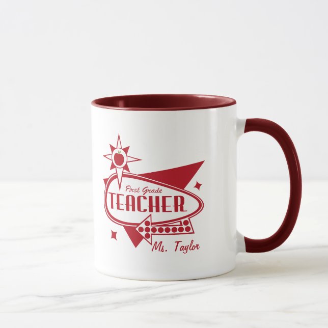 Erster Grad-Lehrer - Retro rote Sechzigerjahre Tasse (Rechts)