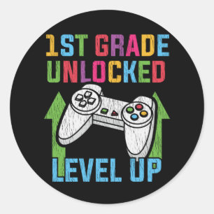 Erster Grade Lehrer Kids Crew Gamer Runder Aufkleber