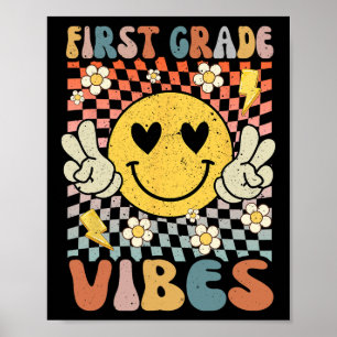 Erster Grade Vibes 1. Klasse Retro Lehrer 1. Tag Poster