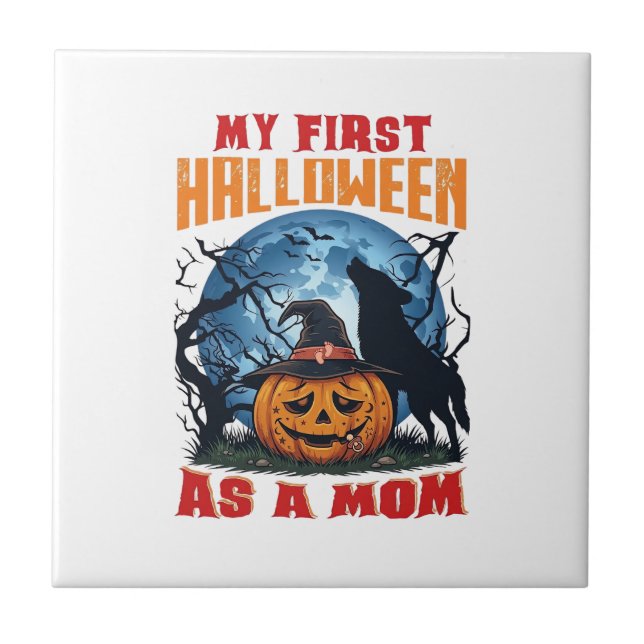 Erster Halloween Als Mutter Kürbis Wolf Mond_1 Fliese (Vorderseite)
