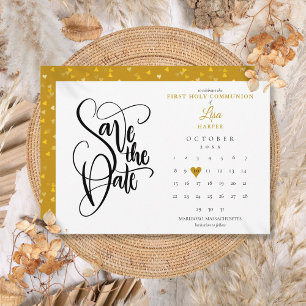 Erster Heilig Kommunion Kalender Gold Herz Save The Date