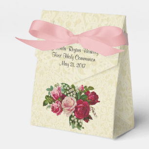 Erster heilige Kommunions-Kreuz-Rosen Ecru Geschenkschachtel