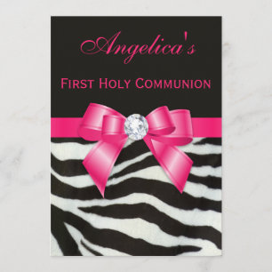 Erster heilige Kommunionzebra-Streifen-Pink-Bogen Einladung