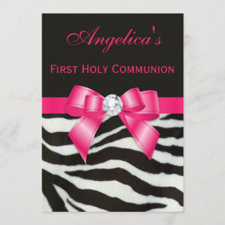 Erster heilige Kommunionzebra-Streifen-Pink-Bogen Einladung