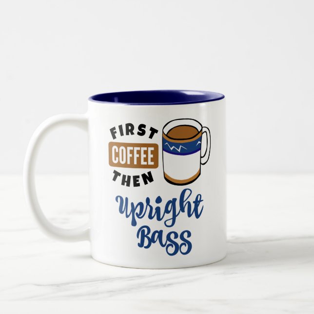 Erster Kaffee dann aufrecht Bass Musik Lover Zweifarbige Tasse (Links)