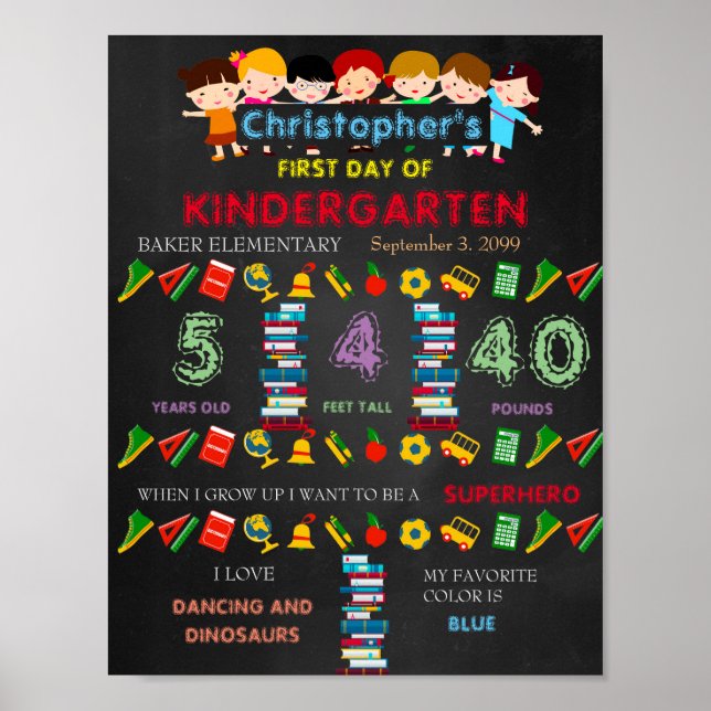 Erster Kindergartentag Unterschrift BOY, Schwarz & Poster (Vorne)