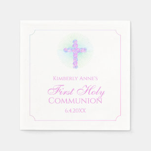 Erster Kommunalkreuz-Lavendel Mit Monogramm Serviette