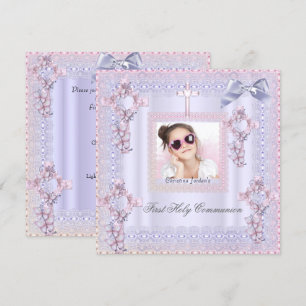 Erster Kommunion Cross Girl Foto Lavender Einladung