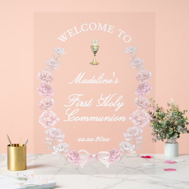 Erster Kommunion-Rosa-Bauern willkommen Acrylschild (Hochzeit)