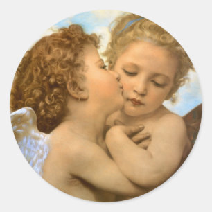 Erster Kuss (Engelsdetail) von Bouguereau Runder Aufkleber