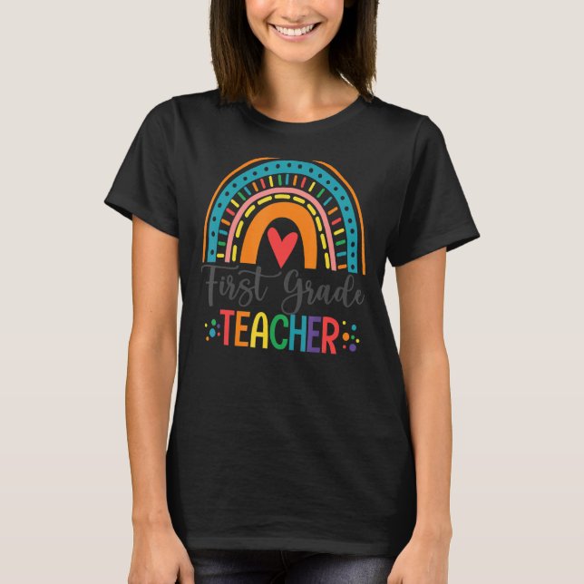 Erster Lehrer - farbenfroher Regenbogen zurück zum T-Shirt (Vorderseite)