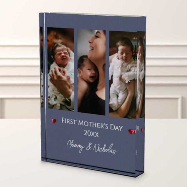 Erster Muttertag drei Foto Collage blau (Blue First Mother's Day Three Photo Collage Photo Block)