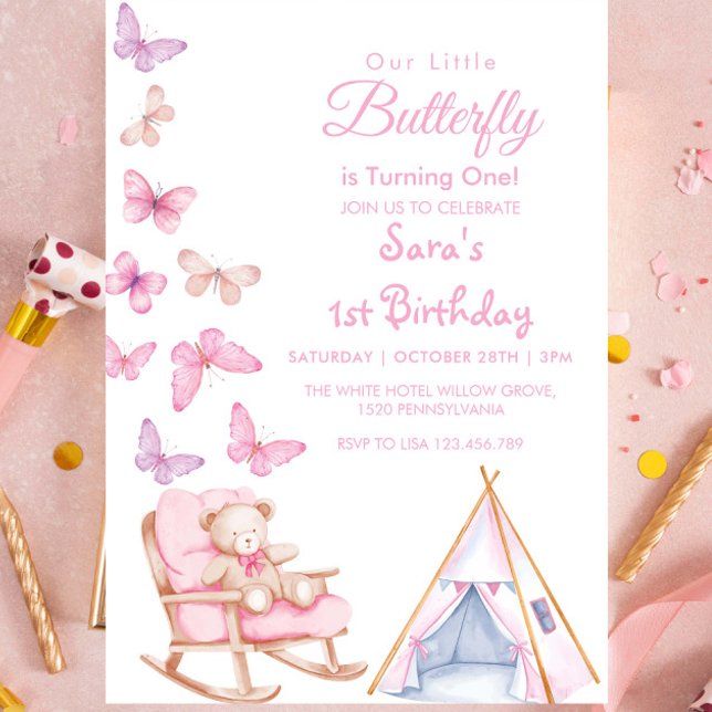 Erster Niedlicher Bär LItlle Butterfly zum 1. Gebu Einladung (Von Creator hochgeladen)