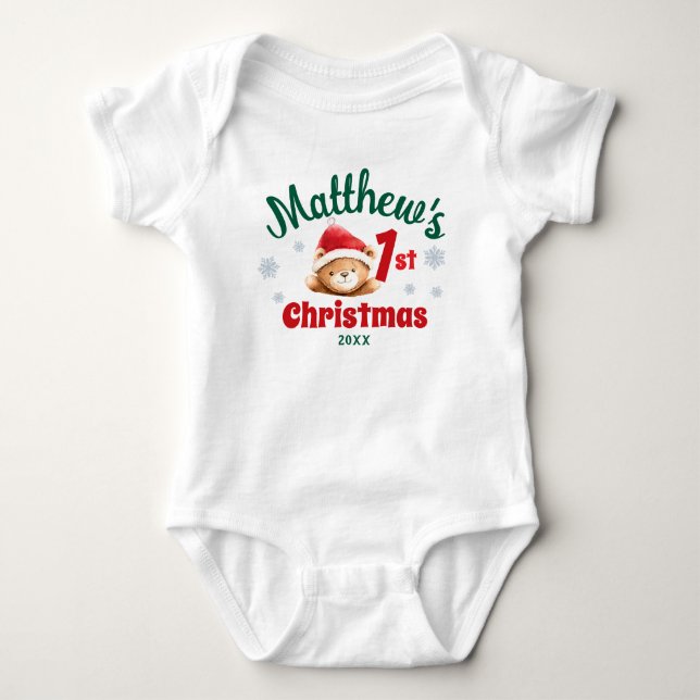 Erster Niedlicher Weihnachtsbär mit Hut Snowy% des Baby Strampler (Vorderseite)